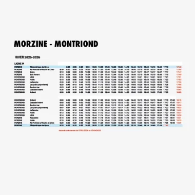 Horaires Navettes Montriond hiver 2025/2026 (ligne M)