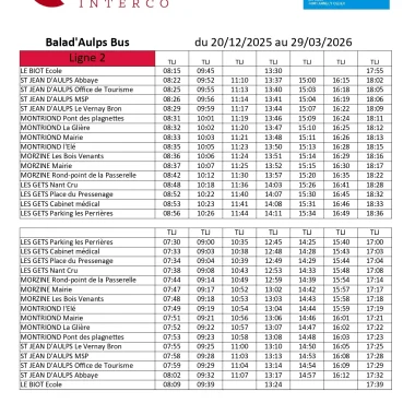 Balad&rsquo;aulps bus ligne 2 hiver 2025/2026